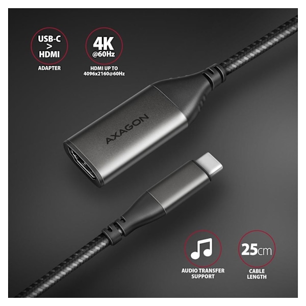 AXAGON, USB-C till HDMI, Aktiv omvandlare