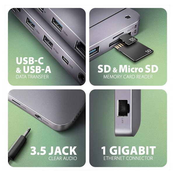 AXAGON, USB-C 10Gbps GEN2COMBO 12in1-keskitin, HMC-12GM2