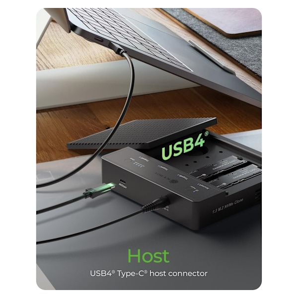 Raidsonic, 4-Bays USB4 Duplikator (1:3 klon) til NVMe M.2 SSD, IB-4013MCL-C4
