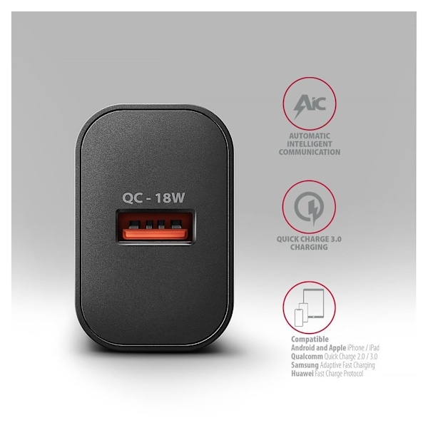 AXAGON, Vegglader 1x port USB-A, QC3.0/AFC/FCP/Apple, 18W, ACU-QC18