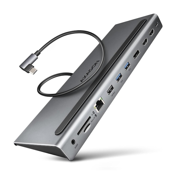 AXAGON, USB-C 5 Gbps TRIPLE 4K DISPLAY 11in1 Hub, HMC-4KX3