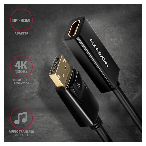 AXAGON, DisplayPort till HDMI, Aktiv adapter