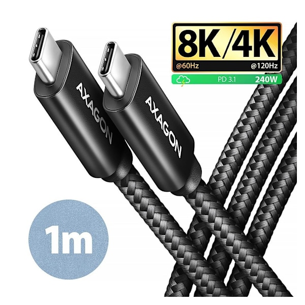 AXAGON, USB Type C - USB Type C, Data og lading USB4 Gen 3x2-kabel, 1 m, BUCM3-CM15AB