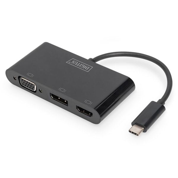 Digitus, USB-C grafikkadapter, USB-C 3-i-1 trippelskjermadapter (HDMI, DP, VGA)