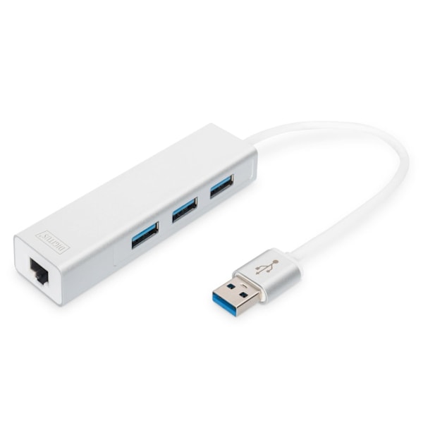 Digitus, USB-keskitin, 3-porttinen USB-keskitin ja Gigabit LAN-sovitin, DA-70250-1