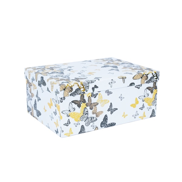 Laatikko DIANA-3, kannellinen 33x25,5xH14,5cm, valkoinen/perhonen