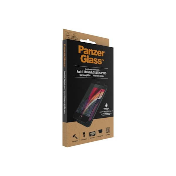 PanzerGlass, Apple, iPhone 6/6s/7/8/SE 2020, Hybridglas, Sort, Afrundede kanter, 100 % berøringsbeskyttelse, Krystalklar, Skærmbeskytter