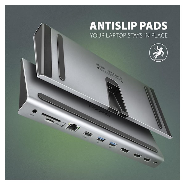 AXAGON, USB-C 5 Gbps TRIPLE 4K DISPLAY 11in1 Hub, HMC-4KX3