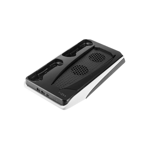 Fast, multifunksjonell stasjon for PlayStation 5 med kjøling og lading for to DualSense-kontrollere, FIXPS5-MCS-BW