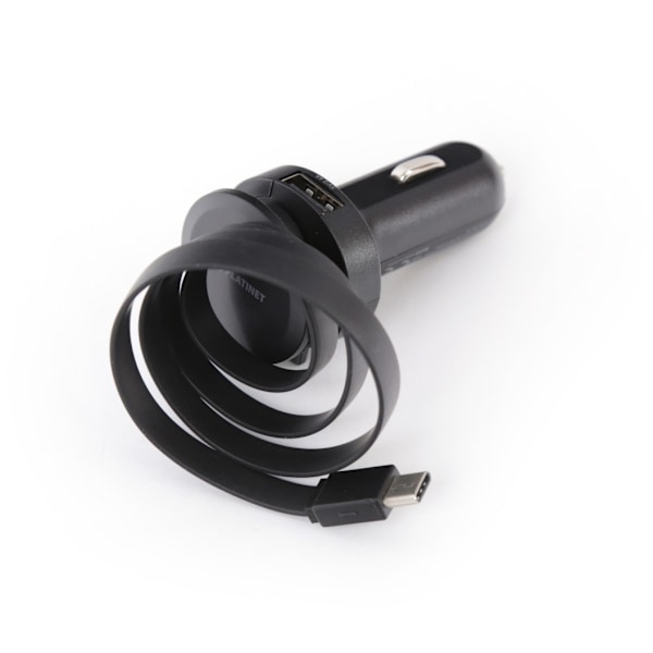 Platinet-autolaturi 1xUSB 2,4A + USB-C-kaapeli (44652)