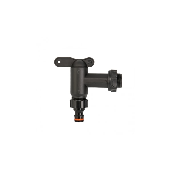 PP kran med GZ 3/4" inlopp, GZ 3/4" utlopp + nippel - svart Vit