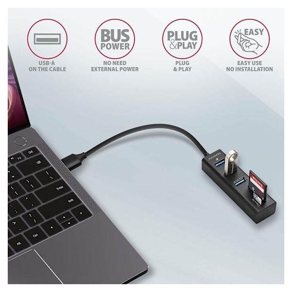 AXAGON, SuperSpeed ​​USB-A Hub og kortleser, HMA-CR3A