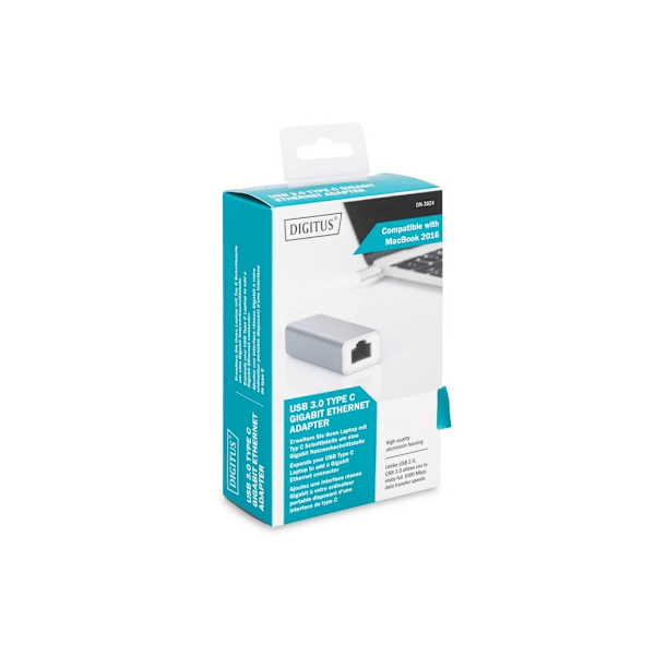 Digitus, USB Type-C til RJ45, USB Type C 3.0 Gigabit Ethernet-adapter 10/100/1000 Mbps, DN-3024