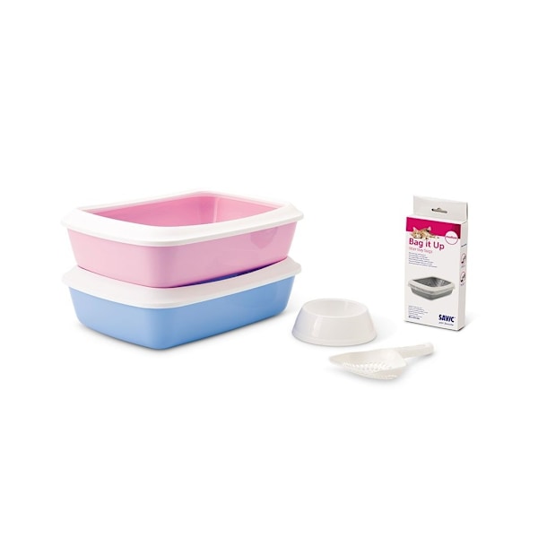 Kattsandlåda Iriz startkit 42x31x12,5cm vit/blå