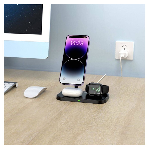 Tech-Protect trådløs oplader QI15W A22 3in1 Magnetic MagSafe, sort