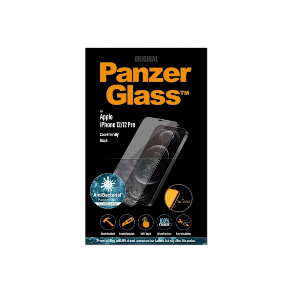 PanzerGlass, Apple, iPhone 12/12 Prolle, lasi, musta, 100 % kosketus, pinnoite on myrkytön, koteloystävällinen