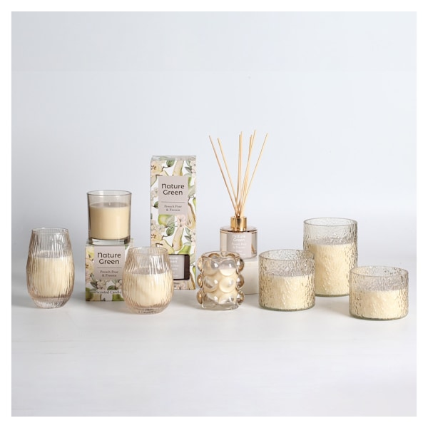 Doftljus i glas NATURE GREEN H7,5cm, French Pear & Freesia