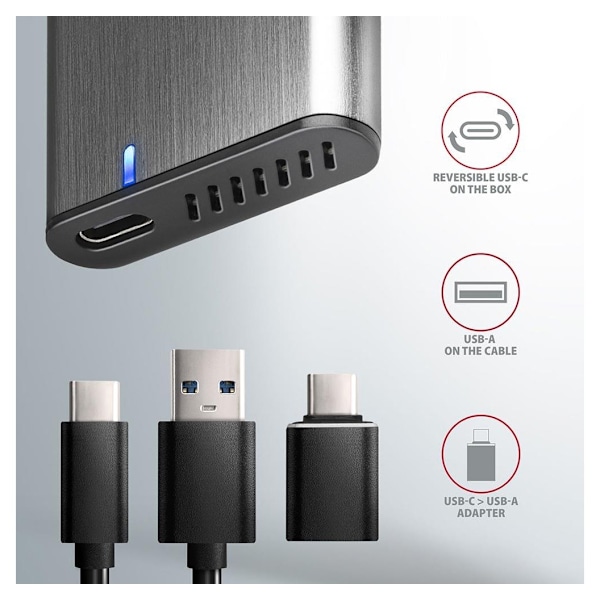 AXAGON, Extern USB-C 3.2 Gen 2 metalllåda för M.2 NVMe & SATA SSD-diskar, EEM2-SG2