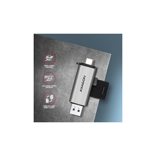 AXAGON, mobil USB 3.2 Gen 1 kortleser med USB-C og USB-A-kontakter, CRE-SAC