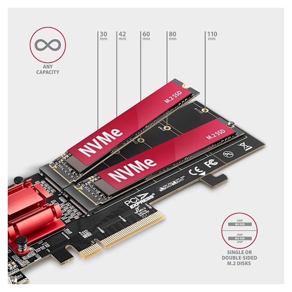 AXAGON, PCIe 2x NVMe M.2-controller, PCEM2-ND
