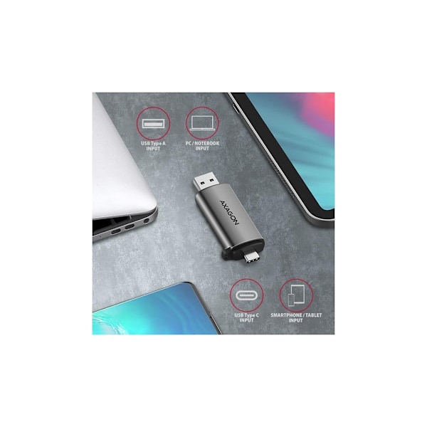 AXAGON, mobil USB 3.2 Gen 1 kortleser med USB-C og USB-A-kontakter, CRE-SAC