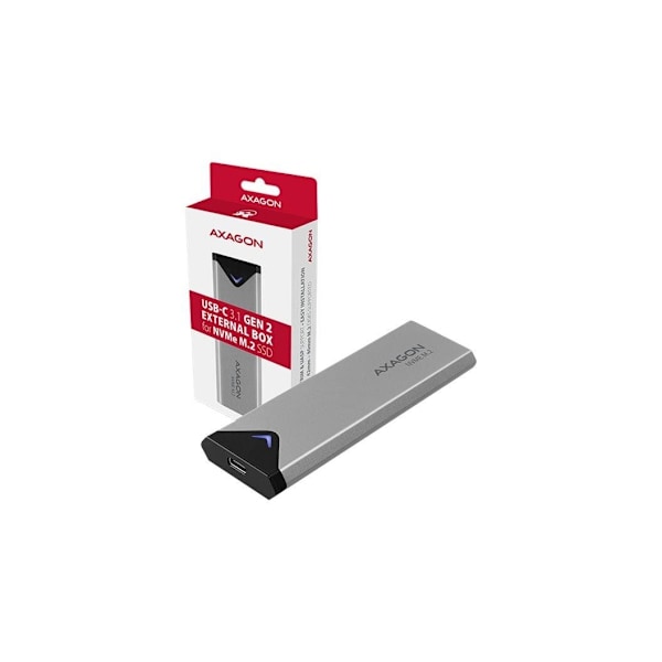 AXAGON, ekstern SuperSpeed+ USB-C metallboks for M.2 NVMe SSD-disker med størrelser på opptil 42 til 80 mm, EEM2-UG2 Sort, Grå