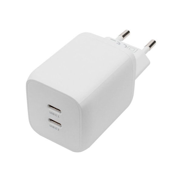 Digitus, USB-C-lader, 2-porter, 65W GaN Hvit