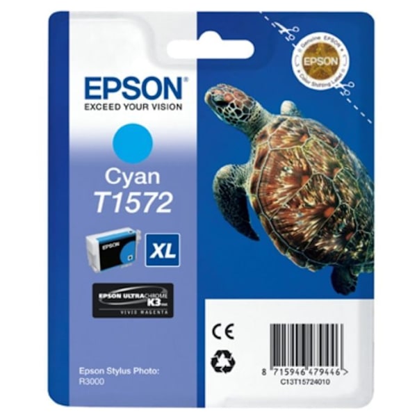 Epson T1572 XL Turtle Cyan mustepatruuna