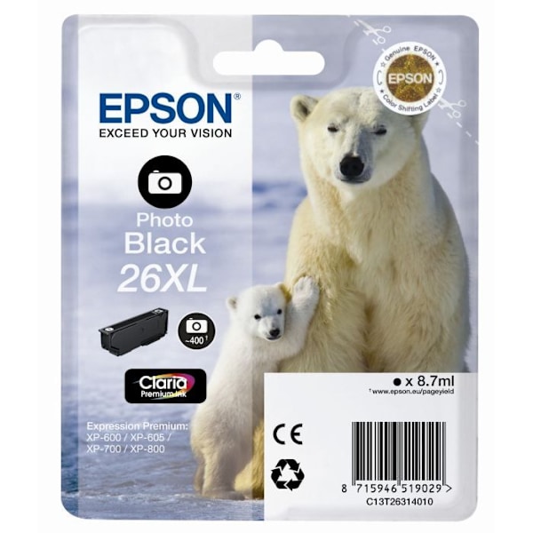 Epson T2631 XL Isbjørn blækpatron Sort Foto