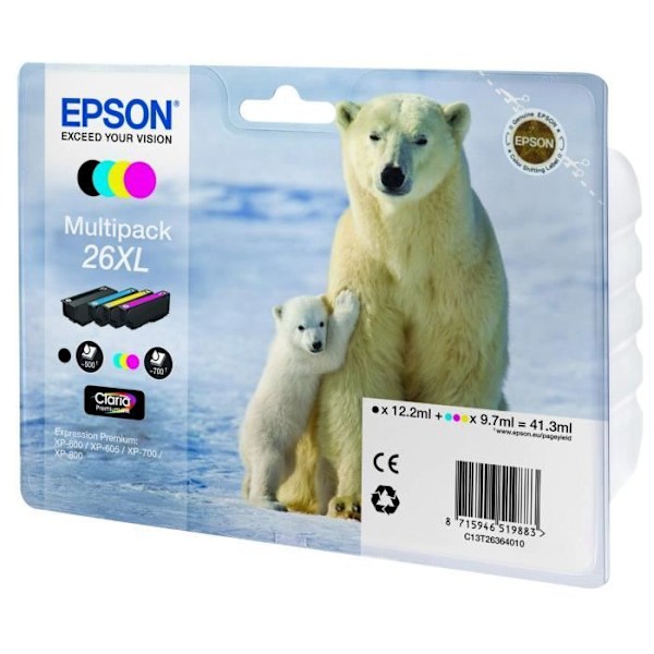 EPSON Multipack T2636 XL - Isbjørn - Sort, Cyan, Gul, Magenta (C13T26364010)