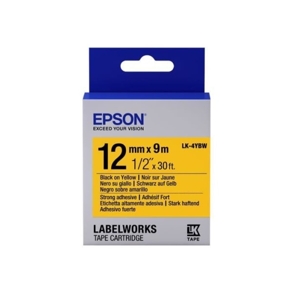 Epson LabelWorks LK-4YBW svart på gul rulle (1,2 cm x 9 m) 1 rull(ar) etiketttejp för LabelWorks LW-1000, LW-300,...