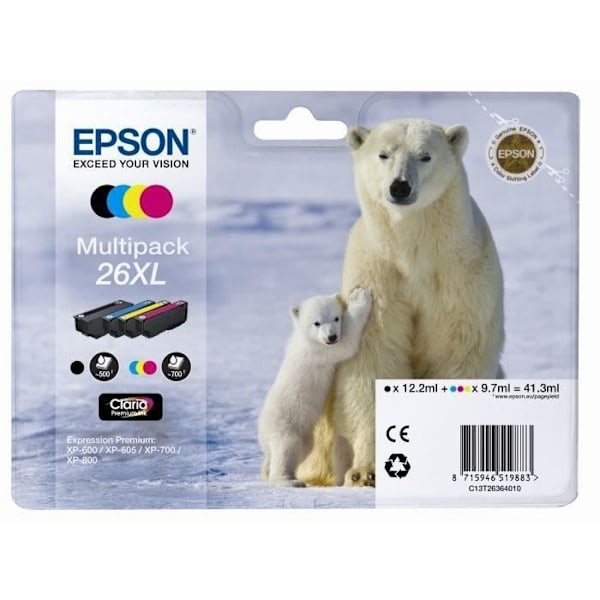 EPSON Multipack T2636 XL - Isbjørn - Sort, Cyan, Gul, Magenta (C13T26364010)