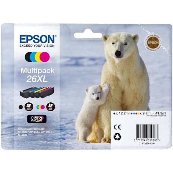 EPSON Multipack T2636 XL - Isbjørn - Sort, Cyan, Gul, Magenta (C13T26364010)