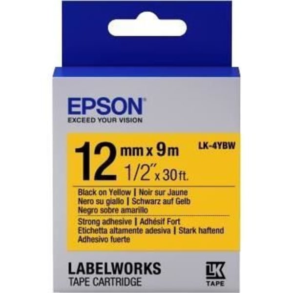 EPSON Strong Adhesive Etikett Tejp Svart på Gul LK-4YBW - 12mmx9m