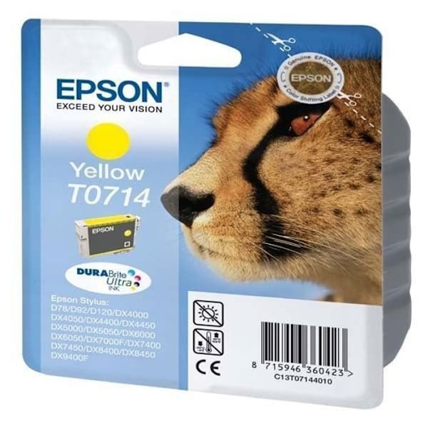 Epson T0714 Cheetah gul blækpatron - DURABrite Ultra blæk - Kompatibel med Epson Stylus - 5,5 ml