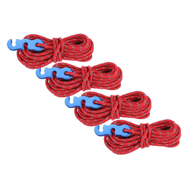 4pcs Set Reflective Tent Wind Rope Camping Line with S Ring Buckle Hook (Red)