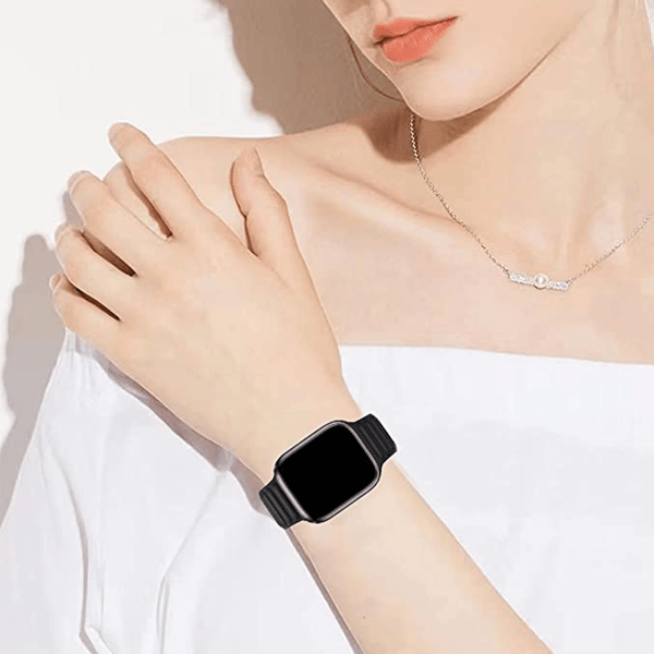 Blå Kompatibel med Apple Watch 7 Magnetisk Læderrem 42mm
