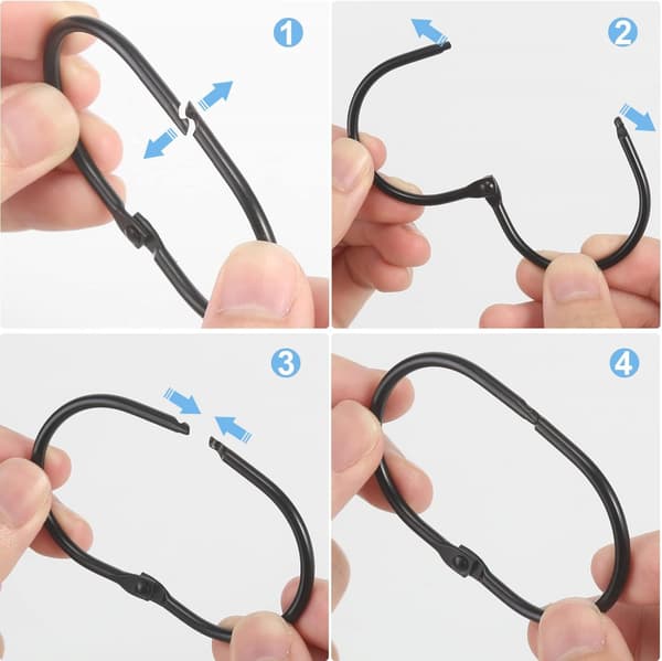 10 Pcs Shower Curtain Hooks (Black), Oval Snap Shower Ring for Curtain, Glide Smoothly Shower Hooks