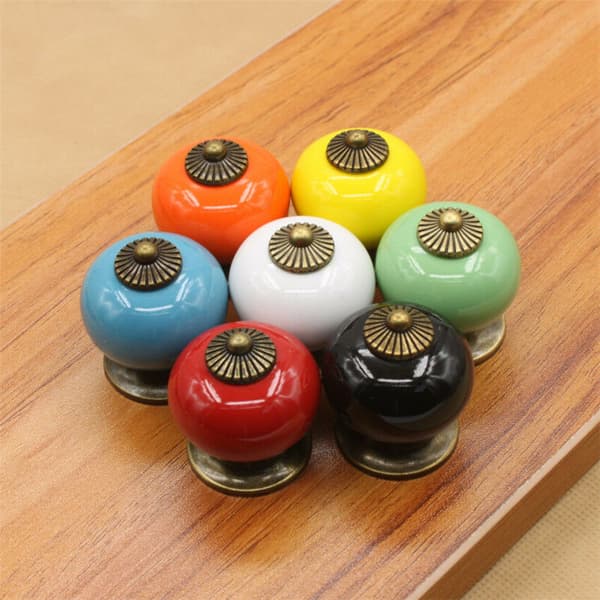 Round Ceramic Cabinet Doors Drawer Cabinet Knob Rustic Style 5 Pcs (Red)