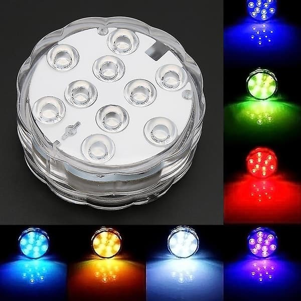 Submersible LED Light with Remote Control Waterproof RGB Multi-color 10-LED L