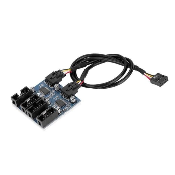 Hovedkort 9-pins USB-header hann 1 til 4 hunn forlengelseskabel splitter 9-pins USB-kontakt