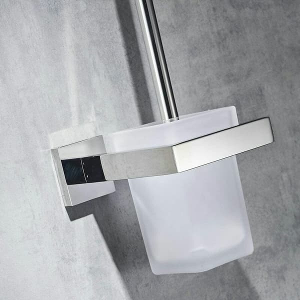 Toalettbørsteholder veggmontering, toalettbørste for toalett i rustfritt stål og glass, 34 cm