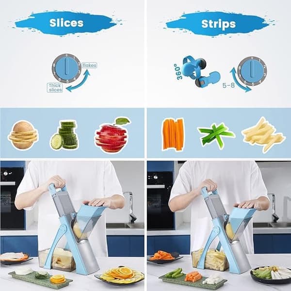 Mandoline Slicer with Adjustable Thickness - Vegetable & French Fry Cutter for Kitchen with Safe Design