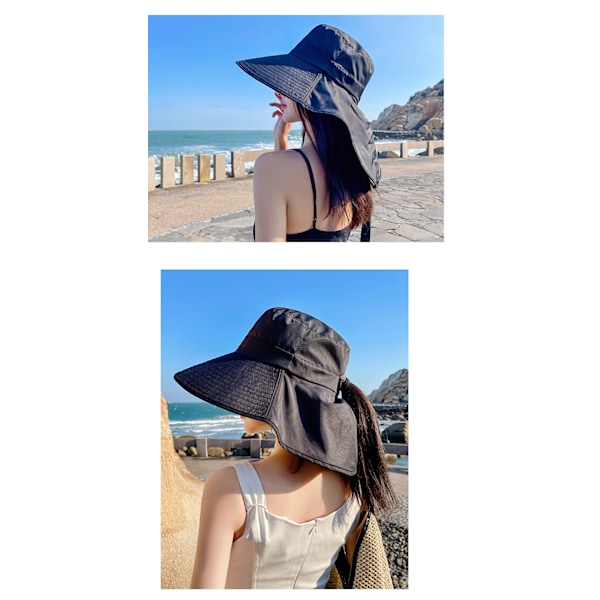 (Sort) Dame Strandhat Sammenfoldelig Bredskygget Sommerhat Solhat Strandbøttehat Havehat