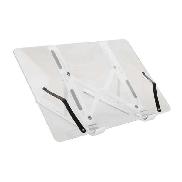 Foldable Book Stand for Reading, Multifunctional Adjustable Acrylic Holder for Desk with Page Clips for Seniors, White
