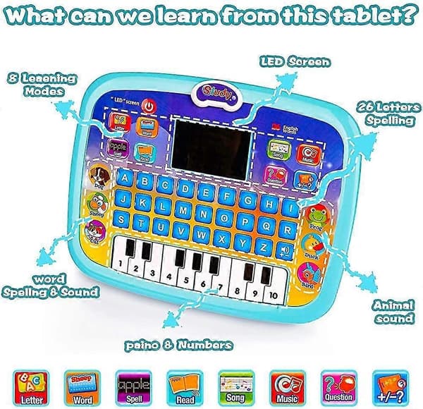 Educational Tablet for Kids to Learn Music, Alphabet, Animals, Arithmetic