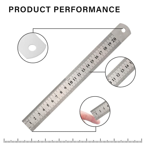 3 stk. præcisionslinealer i rustfrit stål, lige lineal sæt 15 cm (6''), 20 cm (8''), 30 cm (12'')