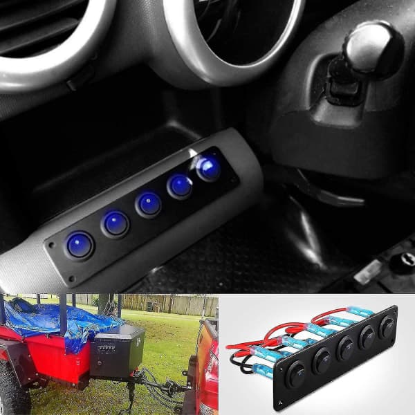 Vippebryterpanel med 5 forhåndsinnstilte vippebrytere for 12v 24v bil kjøretøy tilhenger lastebil S