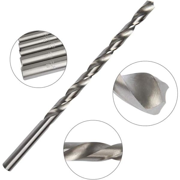 HSC 8-pak ekstra lange borebitsæt 200 mm med diameter 4 mm, 4.