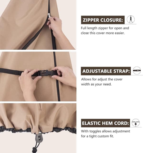 600D vanntett bananformet parasolltrekk, egnet for 2,3-3,5 m parasoller, khaki